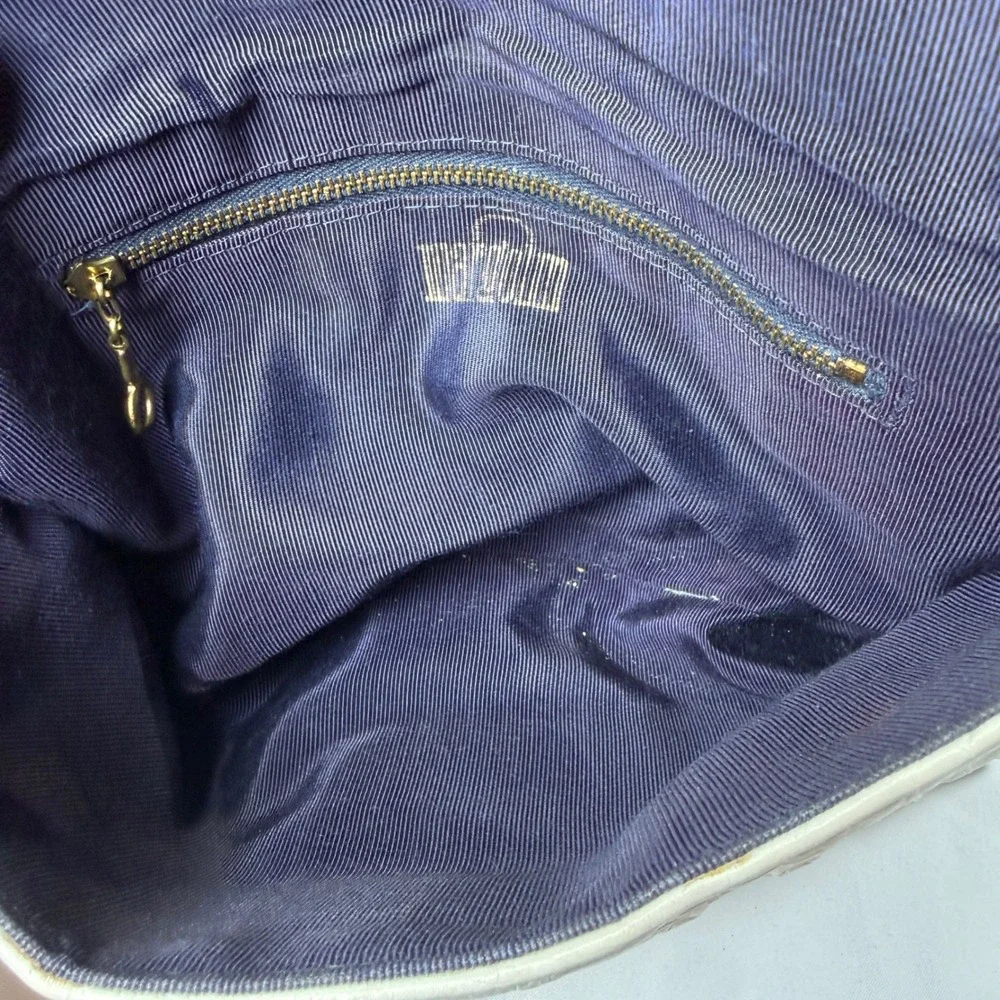 Margolin Embossed Clutch Womens Small Cream Vintage Faux Leather Bag